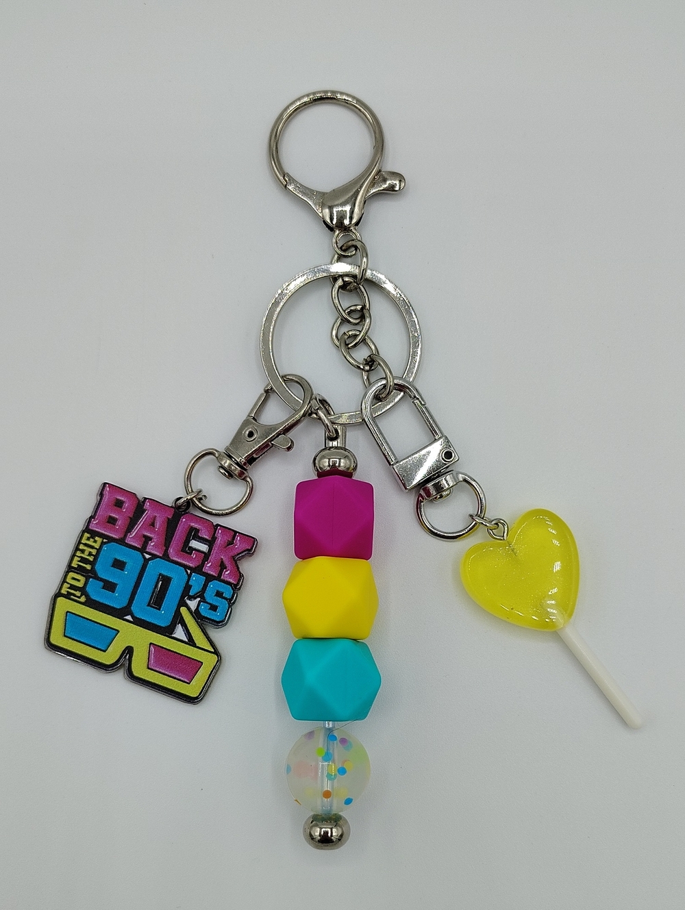 Handcrafted Back to the 90's Colorful Y2K Keychain - Pink, Yellow & Teal